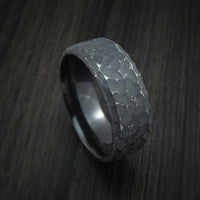Black Titanium Ring Traditional Style Band Hammered and Distressed Finish Custom Made