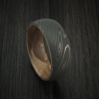 Damascus Steel Ring with Hardwood Interior Sleeve Custom Made