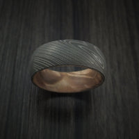 Damascus Steel Ring with Hardwood Interior Sleeve Custom Made