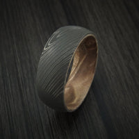 Damascus Steel Ring with Hardwood Interior Sleeve Custom Made