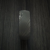 Damascus Steel Ring with Hardwood Interior Sleeve Custom Made