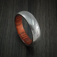 Damascus Steel Ring with Hardwood Interior Sleeve Custom Made