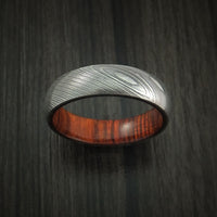 Damascus Steel Ring with Hardwood Interior Sleeve Custom Made