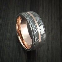 Damascus Steel 14K Rose Gold Ring with Gold Sleeve Wedding Band Custom Made