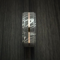 Damascus Steel 14K Rose Gold Ring with Gold Sleeve Wedding Band Custom Made