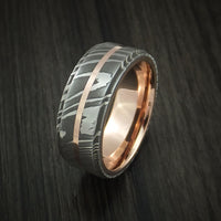 Damascus Steel 14K Rose Gold Ring with Gold Sleeve Wedding Band Custom Made