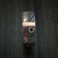 Damascus and 14k ROSE Mokume Gane Shakudo and 14K Gold with Black Diamond Custom Made Band