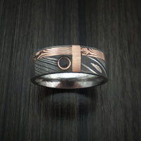 Damascus and 14k ROSE Mokume Gane Shakudo and 14K Gold with Black Diamond Custom Made Band