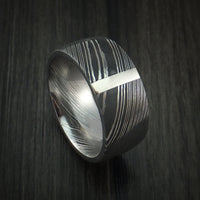 Damascus Steel 14K White Gold Vertical Inlay Ring Wedding Band Custom Made