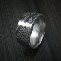 Damascus Steel 14K White Gold Vertical Inlay Ring Wedding Band Custom Made
