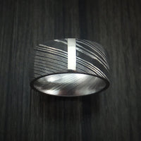 Damascus Steel 14K White Gold Vertical Inlay Ring Wedding Band Custom Made