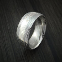 Kuro Damascus Steel and Palladium and Silver Mokume Gane Inlay Custom Made Band