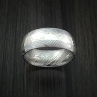 Kuro Damascus Steel and Palladium and Silver Mokume Gane Inlay Custom Made Band