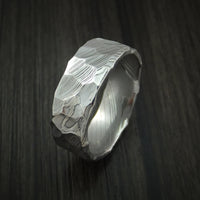 Damascus Steel Ring with Hammer Rock Finish Custom Made