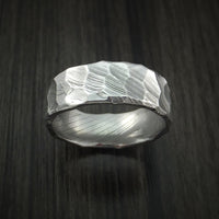 Damascus Steel Ring with Hammer Rock Finish Custom Made