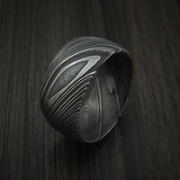 Kuro Damascus Steel Ring Wide Wedding Band Genuine Craftsmanship Custom Made