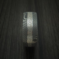Damascus Steel Celtic Ring With Platinum Inlay And Wood Sleeve Custom Made Band