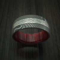 Damascus Steel Celtic Ring With Platinum Inlay And Wood Sleeve Custom Made Band