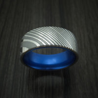 Damascus Steel Ring with Anodized Sleeve Custom Made