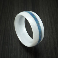 White Ceramic Ring With Opal Inlay Custom Made Band