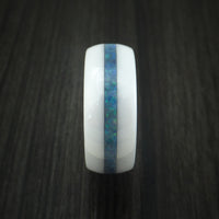 White Ceramic Ring With Opal Inlay Custom Made Band