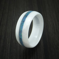 White Ceramic Ring With Opal Inlay Custom Made Band