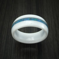 White Ceramic Ring With Opal Inlay Custom Made Band