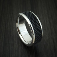 14K White Gold Ring With Patterned Carbon Fiber Custom Made Band