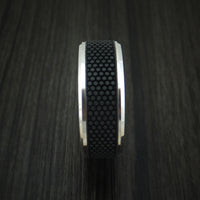 14K White Gold Ring With Patterned Carbon Fiber Custom Made Band