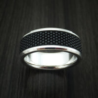 14K White Gold Ring With Patterned Carbon Fiber Custom Made Band