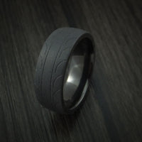 Black Titanium or Black Zirconium Custom Men's Ring with Tire Tread Pattern