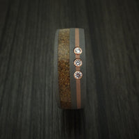 Titanium And Tan Dinosaur Bone Ring With 14K Rose Gold and Diamonds Custom Made Fossil Band