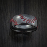 Black Zirconium Baseball Ring with Double Stitching Polish Finish