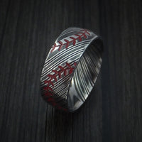 Kuro Damascus Steel Baseball Ring with Double Stitching Acid Finish