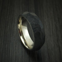 Solid Forged Carbon Fiber Faceted Ring with 14K White Gold Sleeve