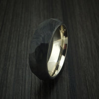 Solid Forged Carbon Fiber Faceted Ring with 14K White Gold Sleeve