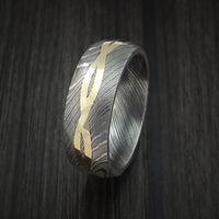 Damascus Steel 14K Yellow Gold Celtic Knot Ring Infinity Design Wedding Band