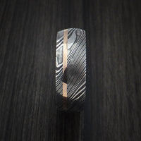 Kuro Damascus Steel Ring and 14k Yellow Gold Wedding Band Genuine Craftsmanship Custom Made