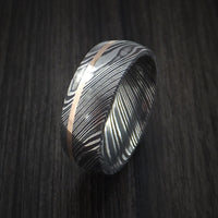 Kuro Damascus Steel Ring and 14k Yellow Gold Wedding Band Genuine Craftsmanship Custom Made
