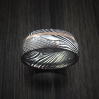 Kuro Damascus Steel Ring and 14k Yellow Gold Wedding Band Genuine Craftsmanship Custom Made