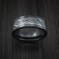 Black Zirconium and Kuro Damascus Steel Band Custom Made Ring