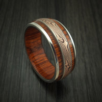 14K White Gold Ring with Hardwood Inlays and Mokume Custom Made Band