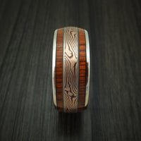 14K White Gold Ring with Hardwood Inlays and Mokume Custom Made Band