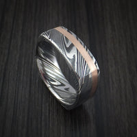 Kuro Damascus Steel Square Ring with 14k Rose Gold Inlay Custom Made Band