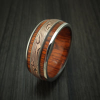 14K White Gold Ring with Hardwood Inlays and Mokume Custom Made Band