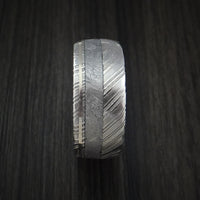 Kuro Damascus Steel Ring and Gibeon Meteorite with 14k White Gold Wedding Band Custom Made