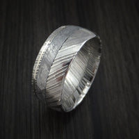 Kuro Damascus Steel Ring and Gibeon Meteorite with 14k White Gold Wedding Band Custom Made