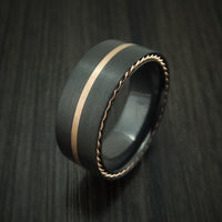 Black Zirconium Ring with Gold Inlay and Side Braids Custom Made Band
