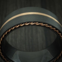 Black Zirconium Ring with Gold Inlay and Side Braids Custom Made Band