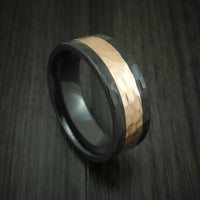 Black Zirconium and Rose Gold Hammered Band Custom Made Ring